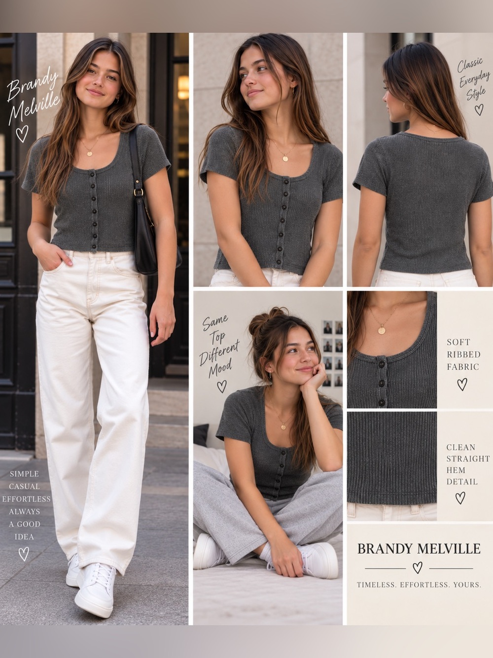Brandy Melville Gray Zelly Bottom Down Top round neck short sleeves one size